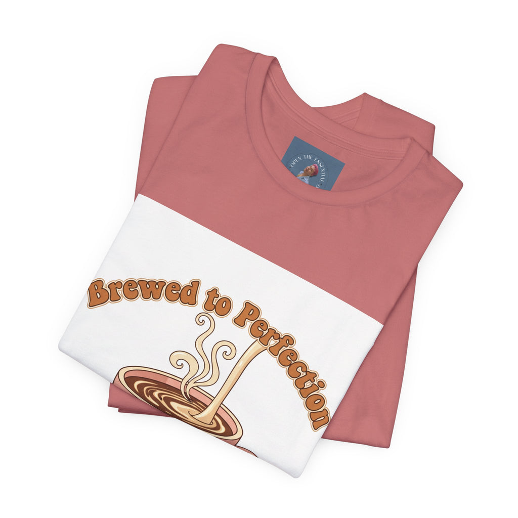 Brewed to Perfection Coffee Tee | latte art design, caffeine aesthetic