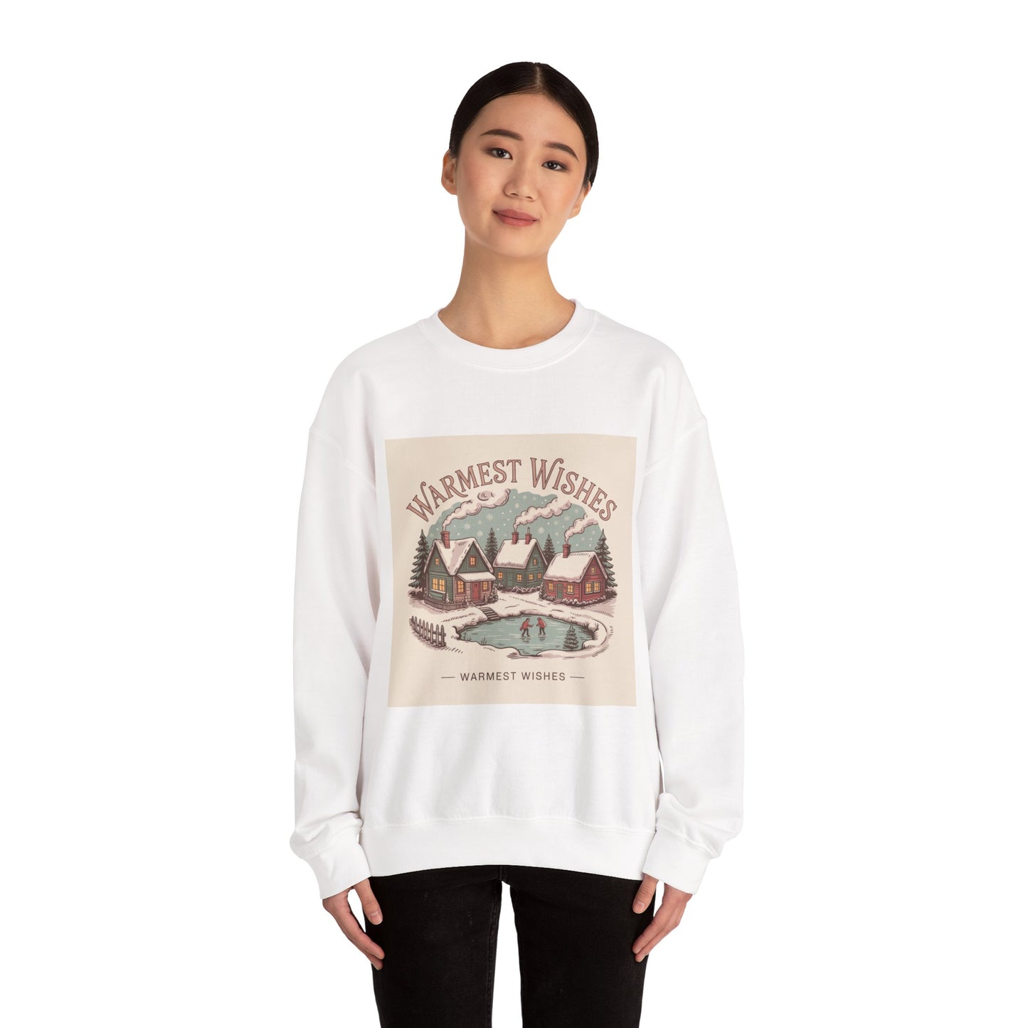 Warmest Wishes vintage Christmas postcard Crewneck Sweatshirt | retro holiday card design