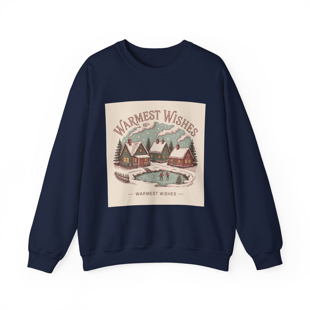 Warmest Wishes vintage Christmas postcard Crewneck Sweatshirt | retro holiday card design