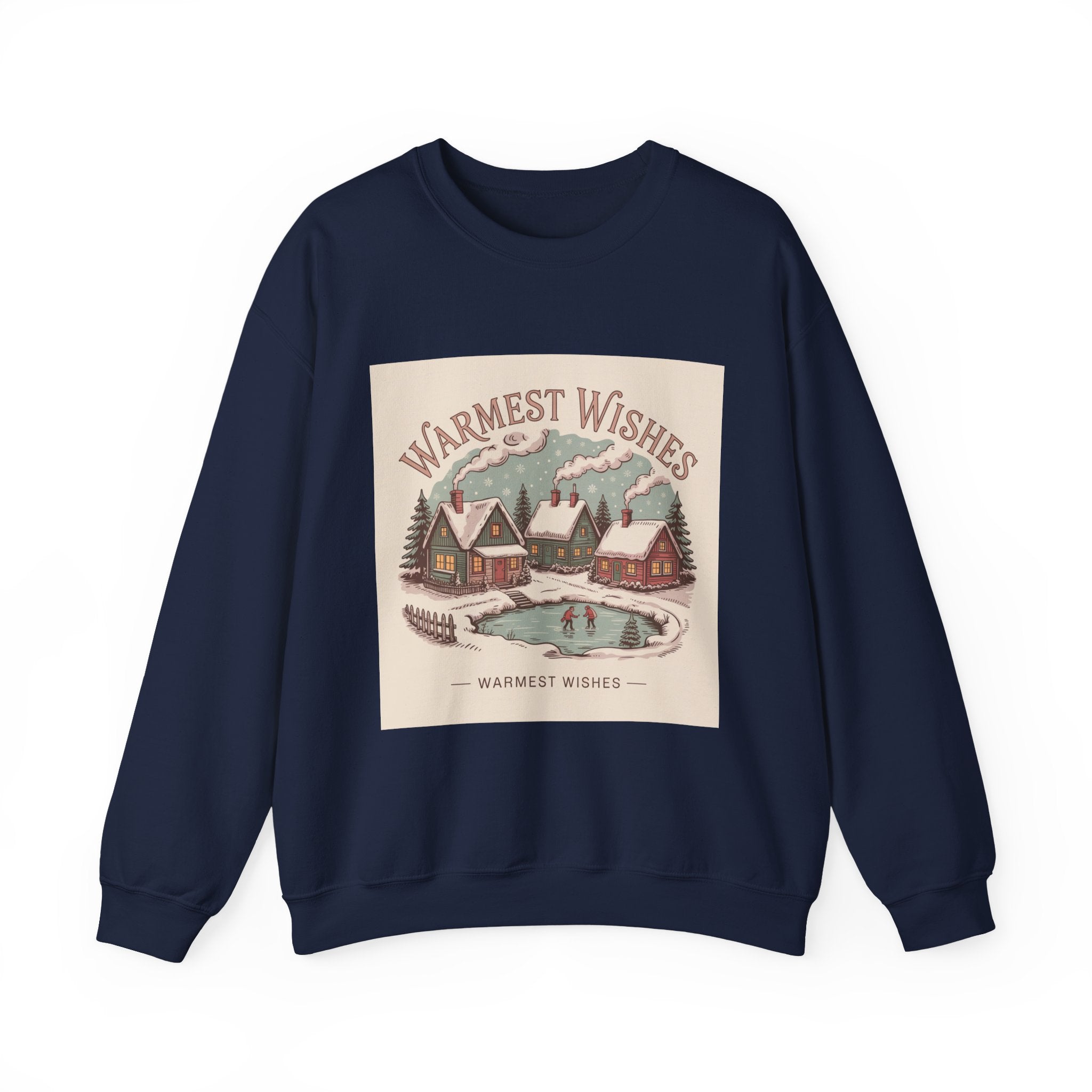 Warmest Wishes vintage Christmas postcard Crewneck Sweatshirt | retro holiday card design