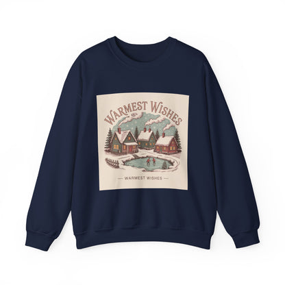 Warmest Wishes vintage Christmas postcard Crewneck Sweatshirt | retro holiday card design