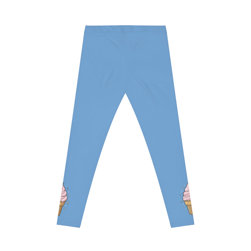 Ice Cream Cone Blue Leggings — Cute Pastel Women's Casual Leggings