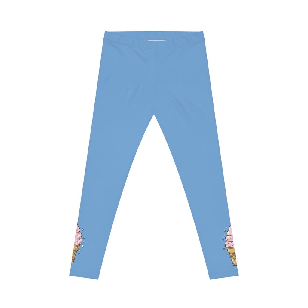 Ice Cream Cone Blue Leggings — Cute Pastel Women's Casual Leggings