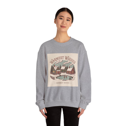 Warmest Wishes vintage Christmas postcard Crewneck Sweatshirt | retro holiday card design