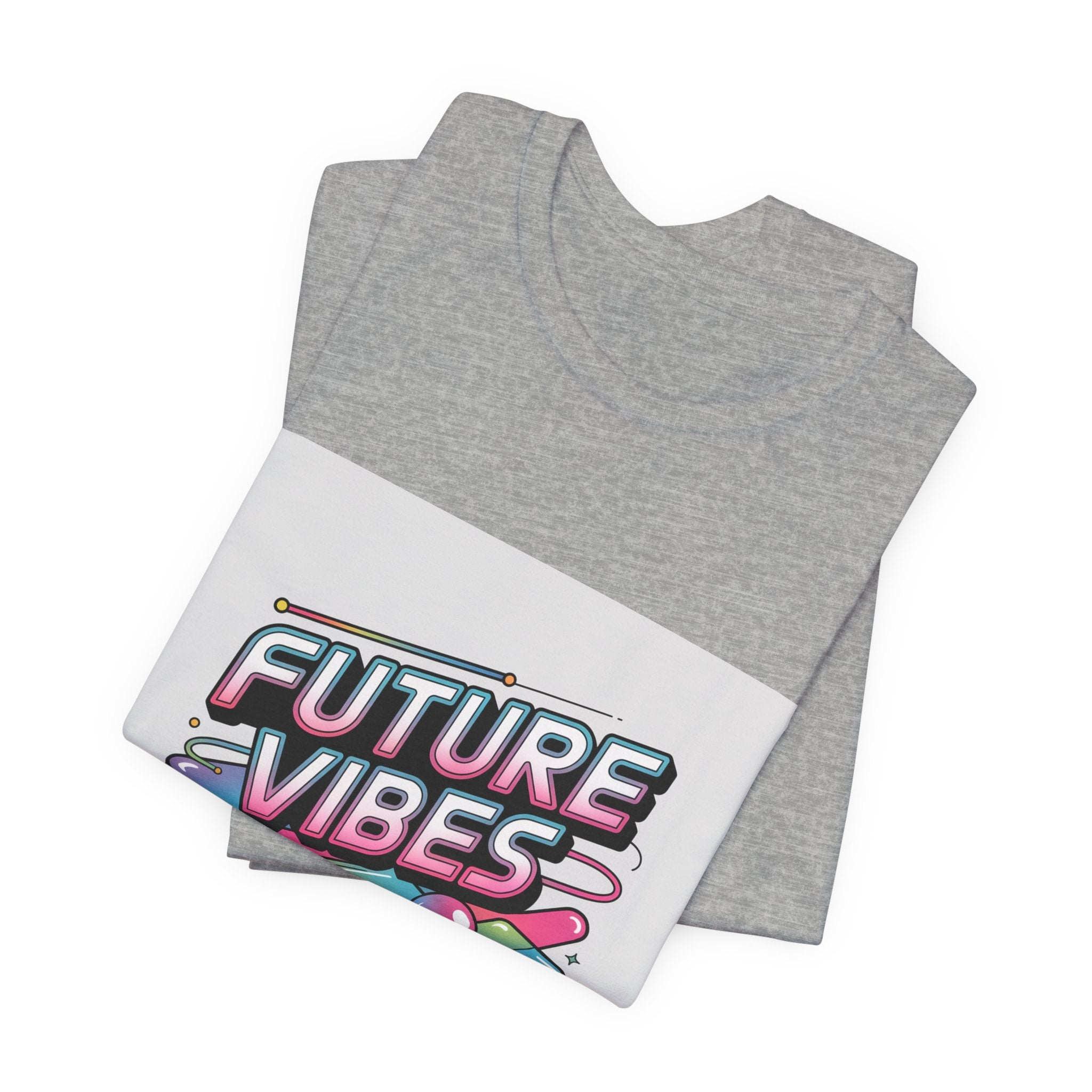 Future Vibes Tee | Y2K Cyber Holo, chrome text retro tech print