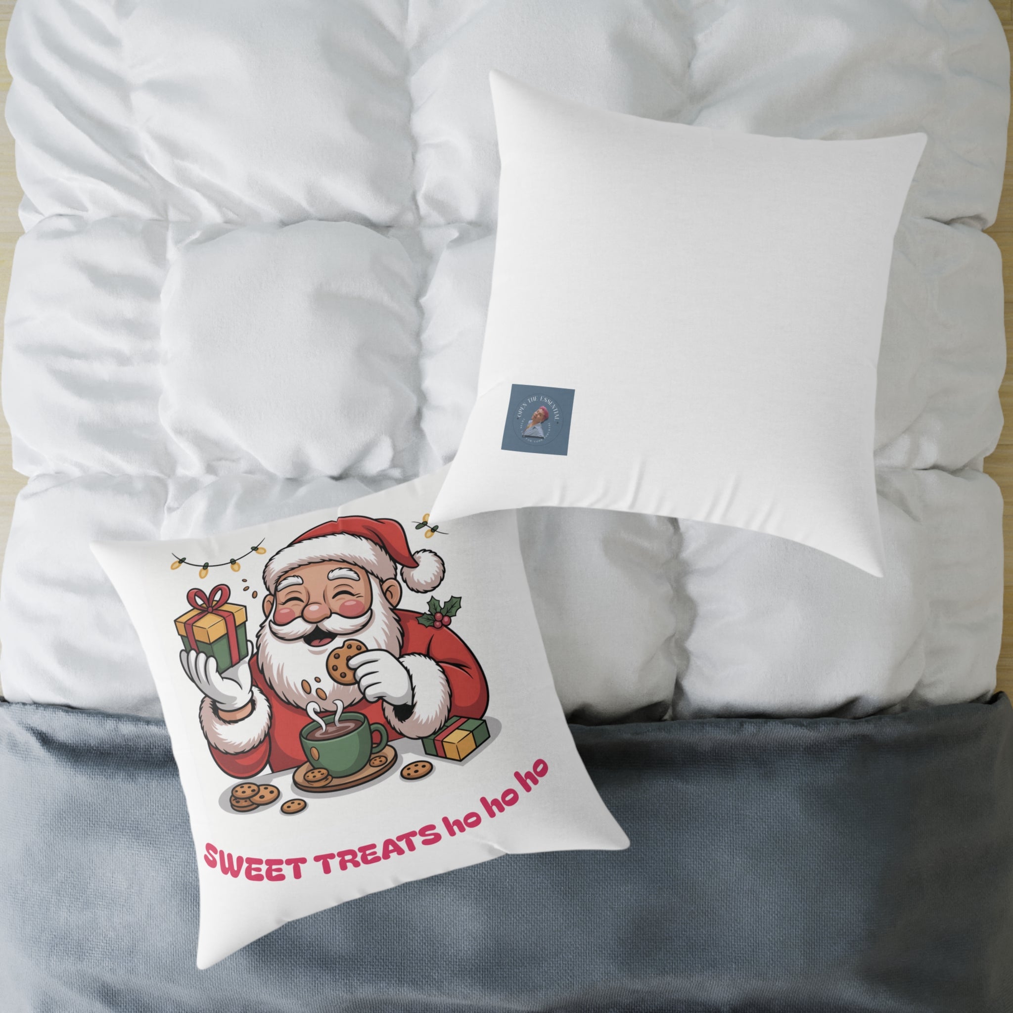 Santa Cookie and Cocoa Square Poly Canvas Pillow | Christmas Decor
