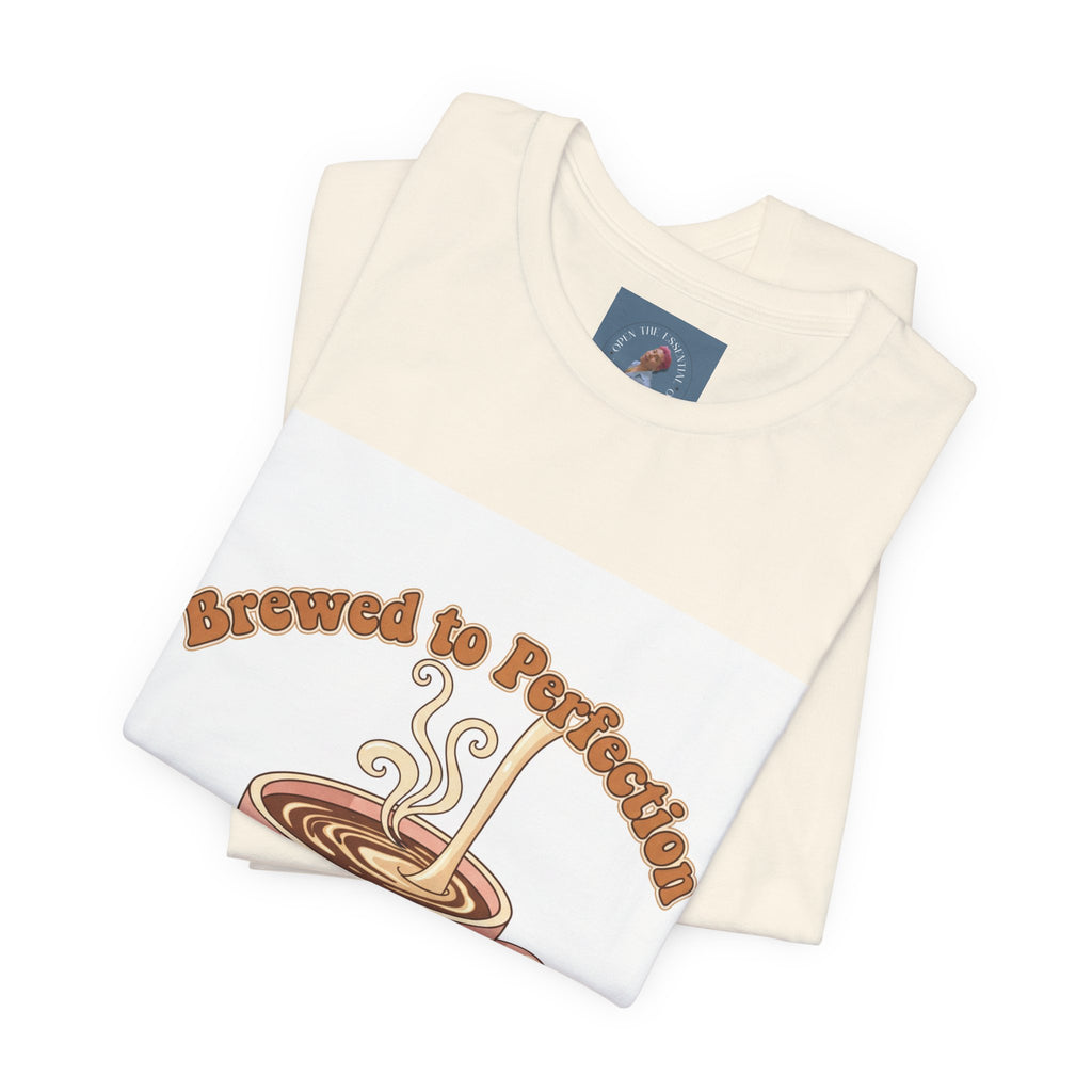 Brewed to Perfection Coffee Tee | latte art design, caffeine aesthetic