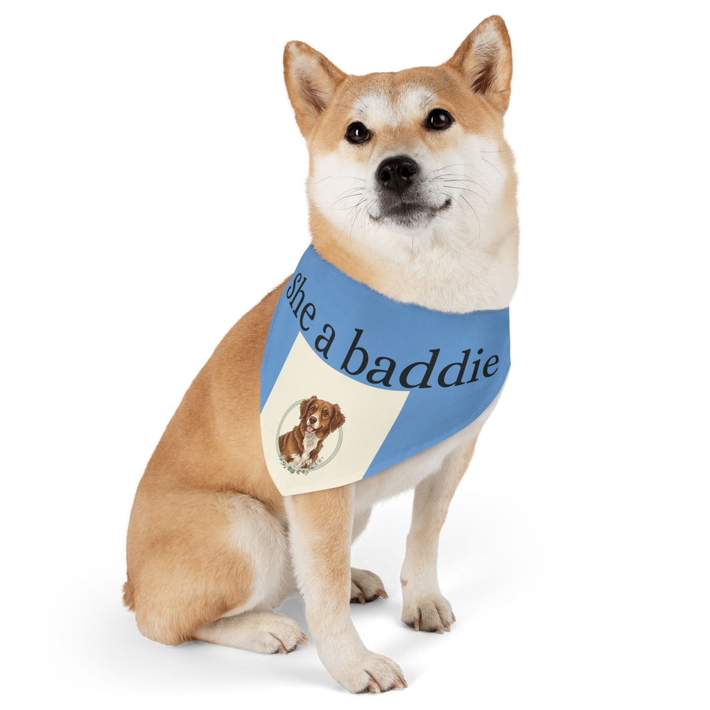 Pet Bandana Collar — 'She a baddie' Blue Dog Bandana with Cute Puppy Crest