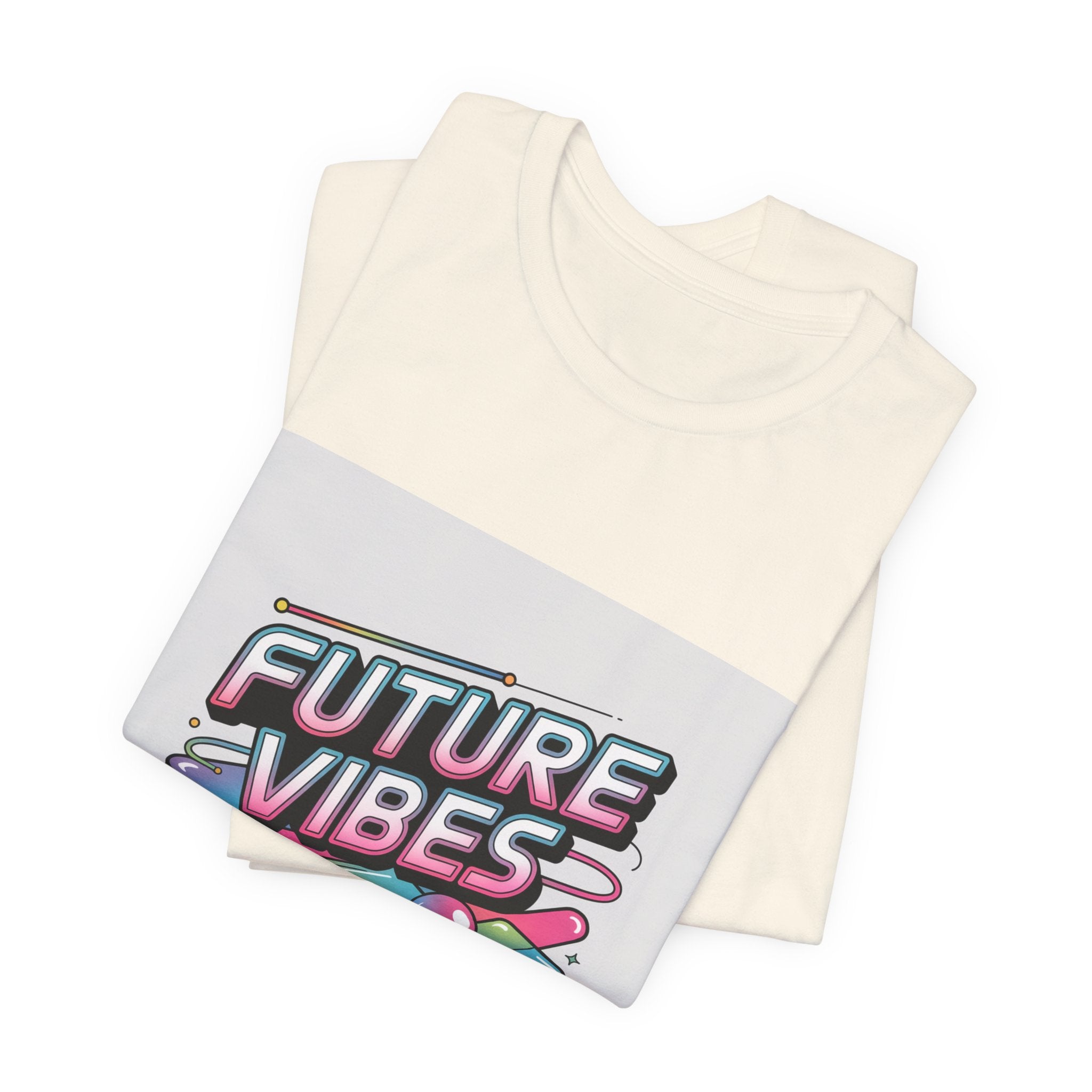 Future Vibes Tee | Y2K Cyber Holo, chrome text retro tech print