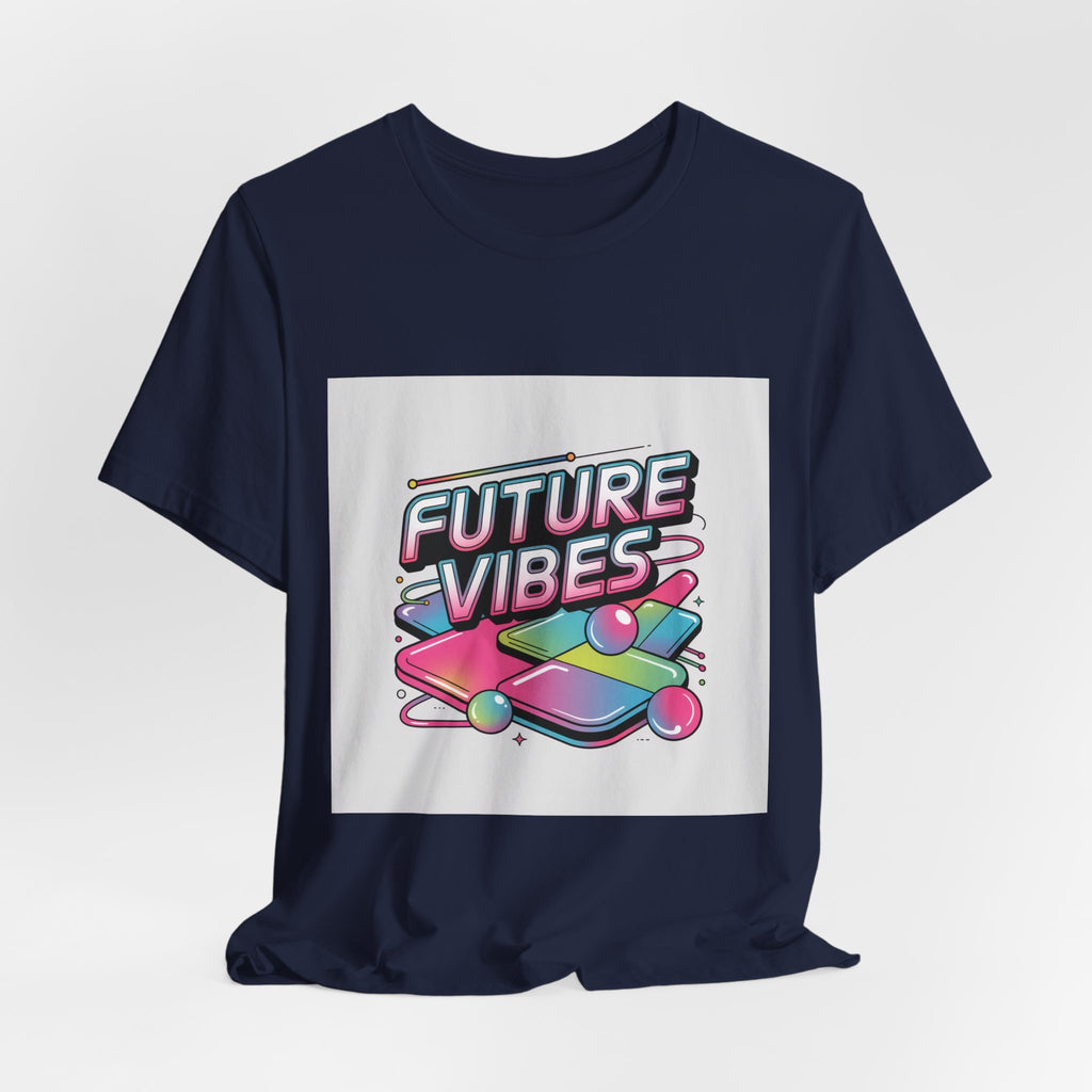 Future Vibes Tee | Y2K Cyber Holo, chrome text retro tech print