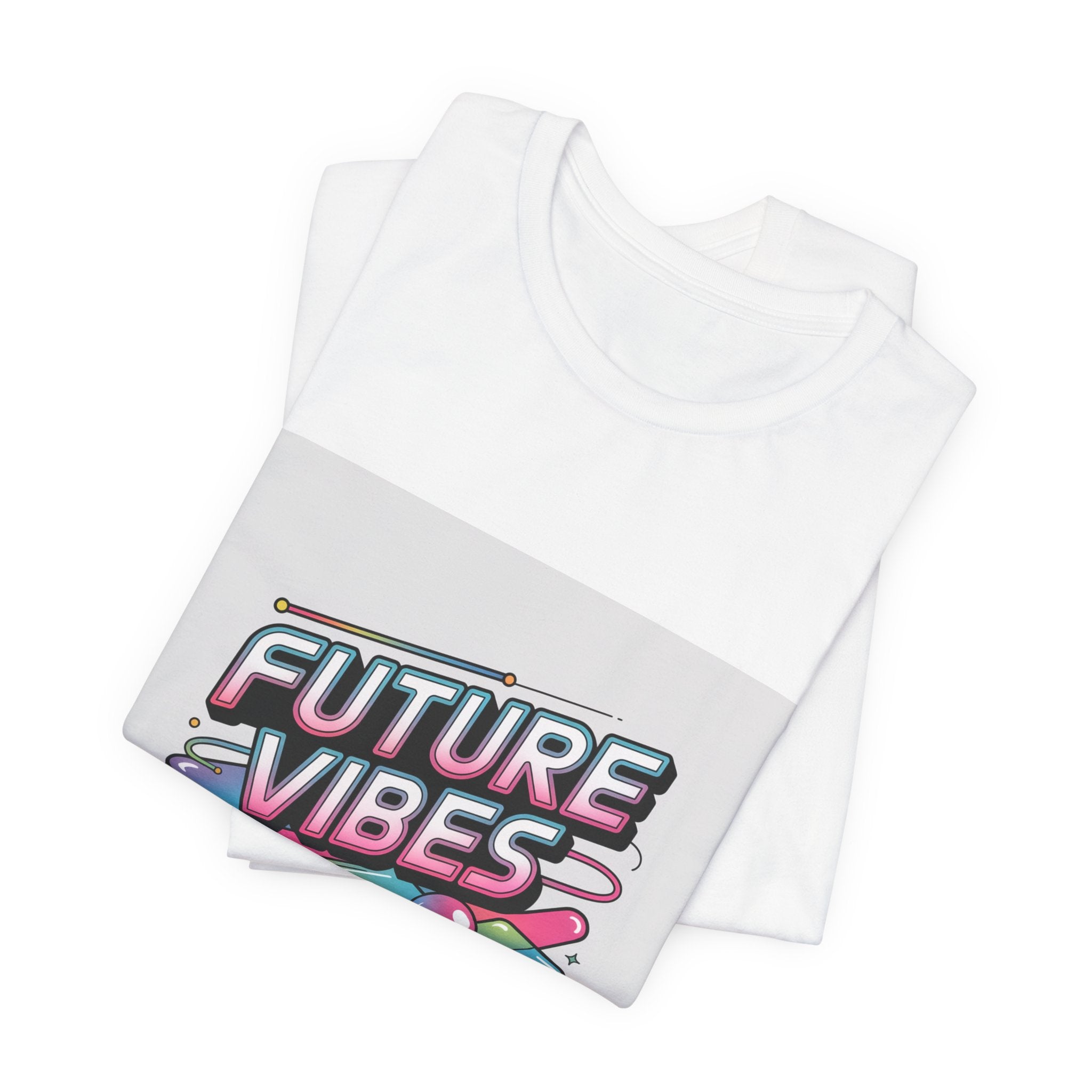 Future Vibes Tee | Y2K Cyber Holo, chrome text retro tech print
