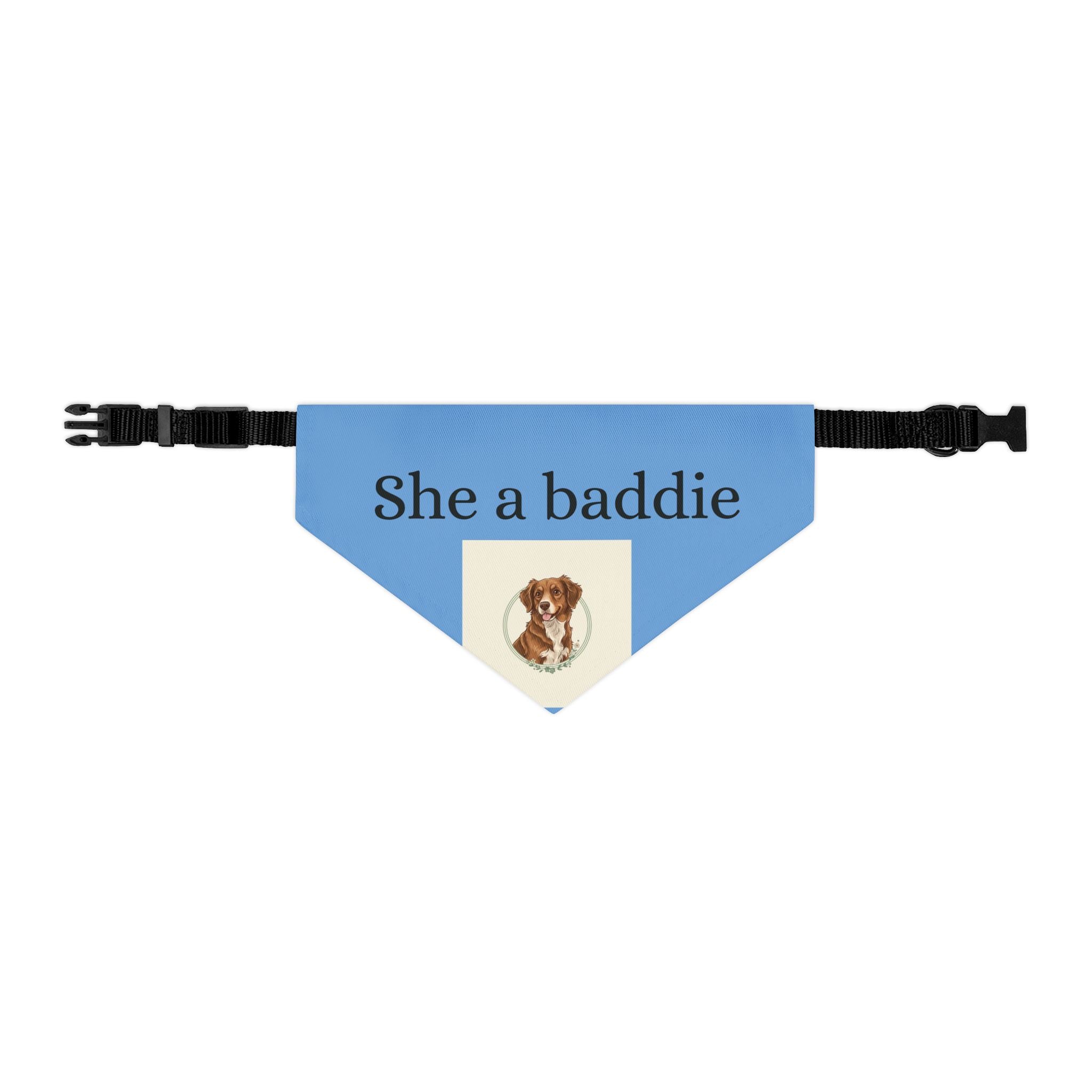 Pet Bandana Collar — 'She a baddie' Blue Dog Bandana with Cute Puppy Crest