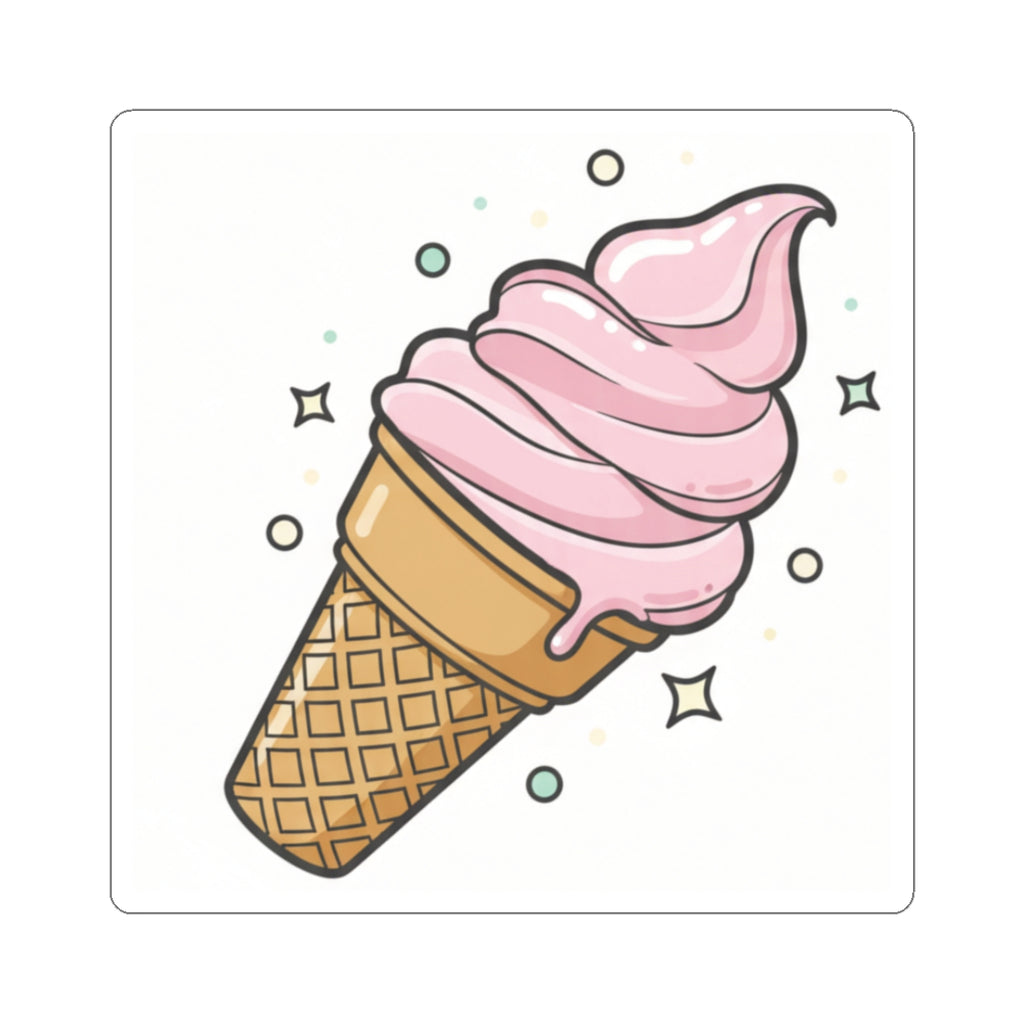 Ice Cream Cone Kiss-Cut Sticker — Cute Pink Soft Serve Decal for Laptops, Water Bottles & Journals