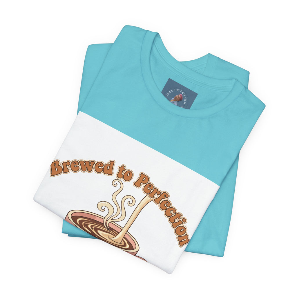 Brewed to Perfection Coffee Tee | latte art design, caffeine aesthetic