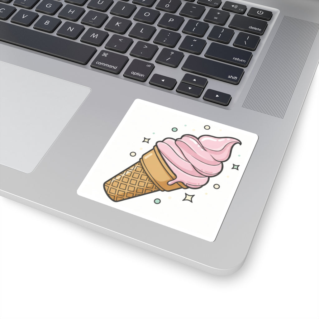 Ice Cream Cone Kiss-Cut Sticker — Cute Pink Soft Serve Decal for Laptops, Water Bottles & Journals
