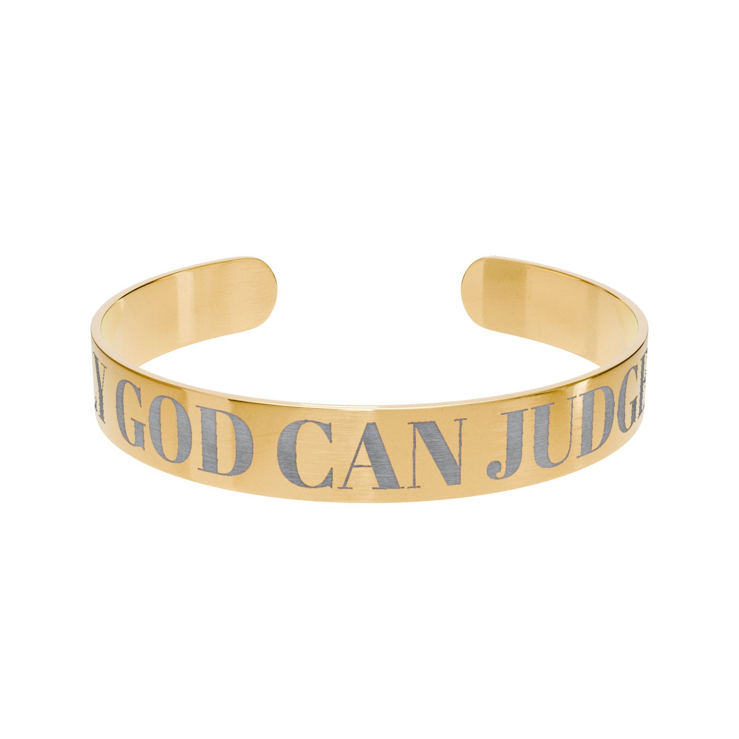 Engraved Gold Cuff Bracelet — "only god can judge me" bracelet