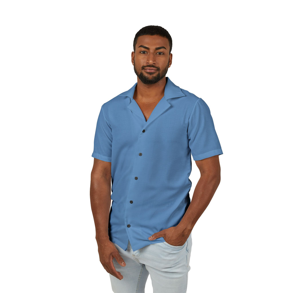 Classic Sky Blue Hawaiian Camp Shirt – Men's Vacation Button-Up