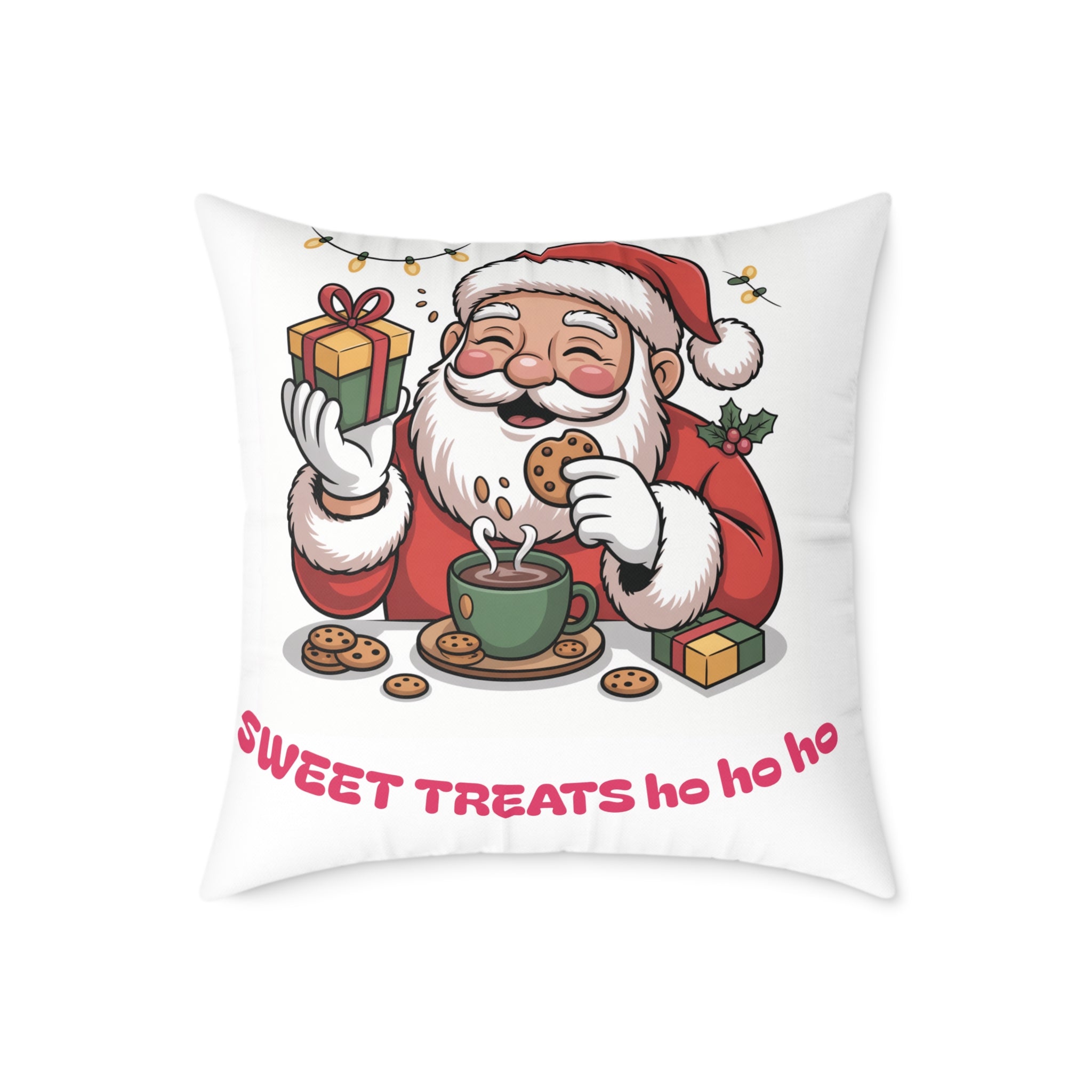 Santa Cookie and Cocoa Square Poly Canvas Pillow | Christmas Decor