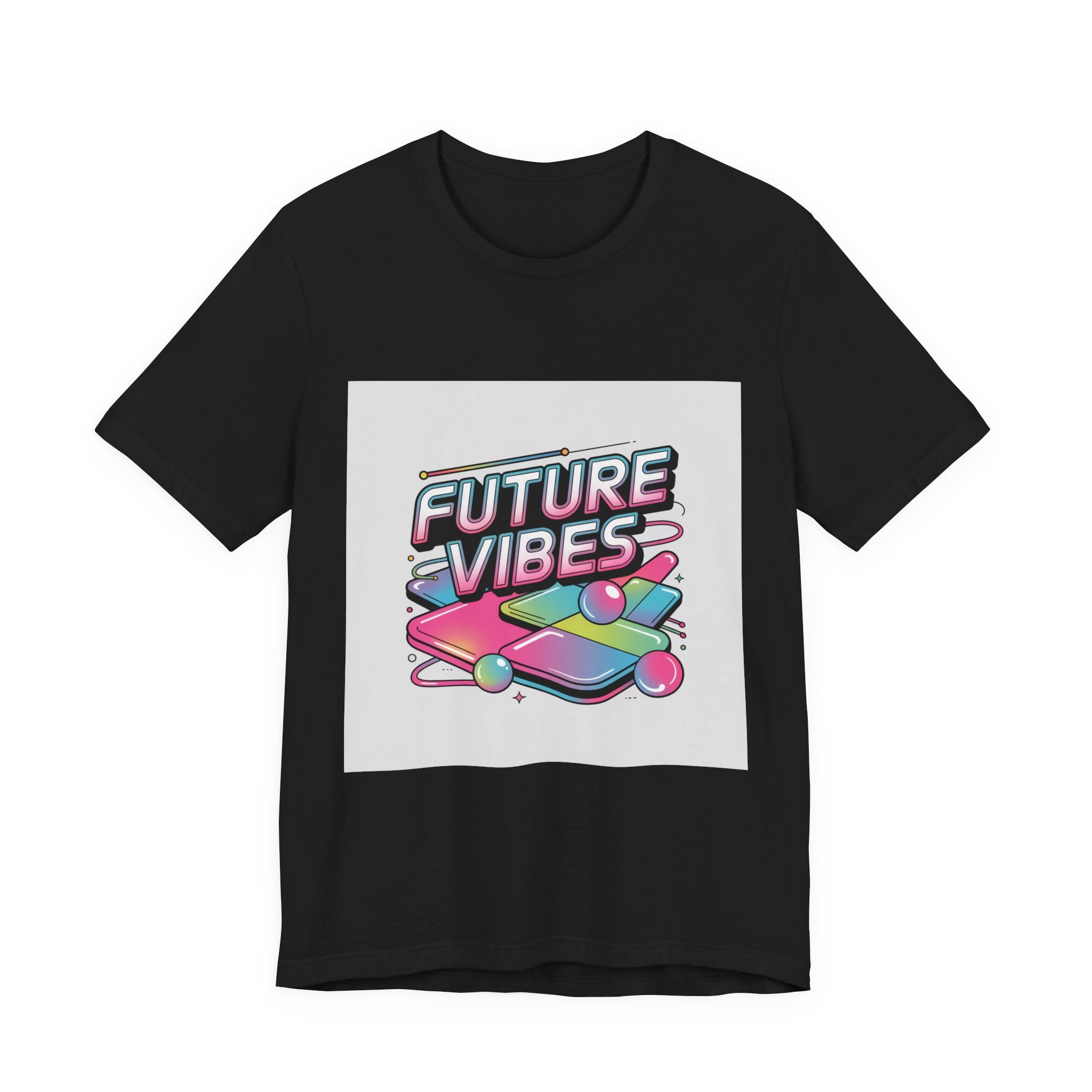 Future Vibes Tee | Y2K Cyber Holo, chrome text retro tech print