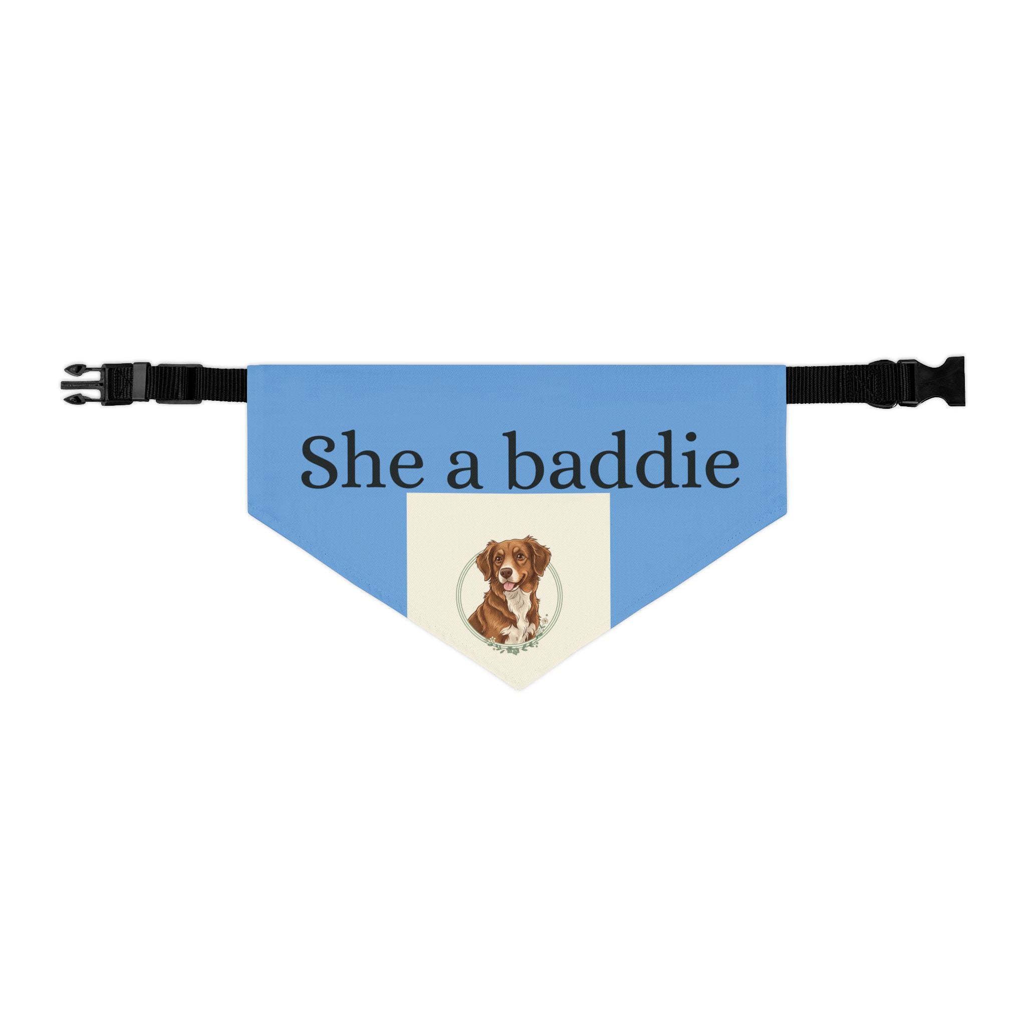 Pet Bandana Collar — 'She a baddie' Blue Dog Bandana with Cute Puppy Crest