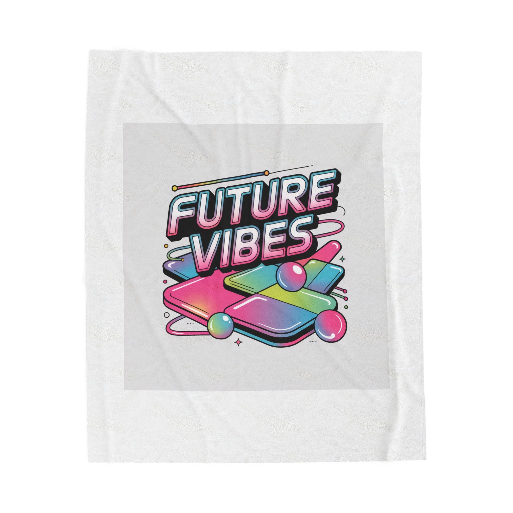 Future Vibes Velveteen Blanket | Y2K cyber holo aesthetic, retro tech print
