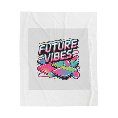Future Vibes Velveteen Blanket | Y2K cyber holo aesthetic, retro tech print