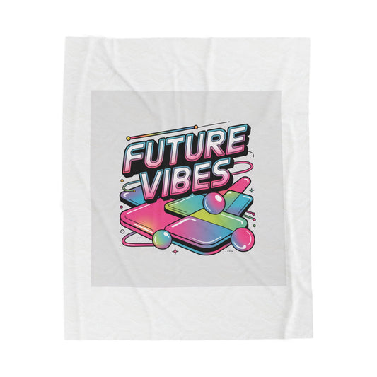 Future Vibes Velveteen Blanket | Y2K cyber holo aesthetic, retro tech print