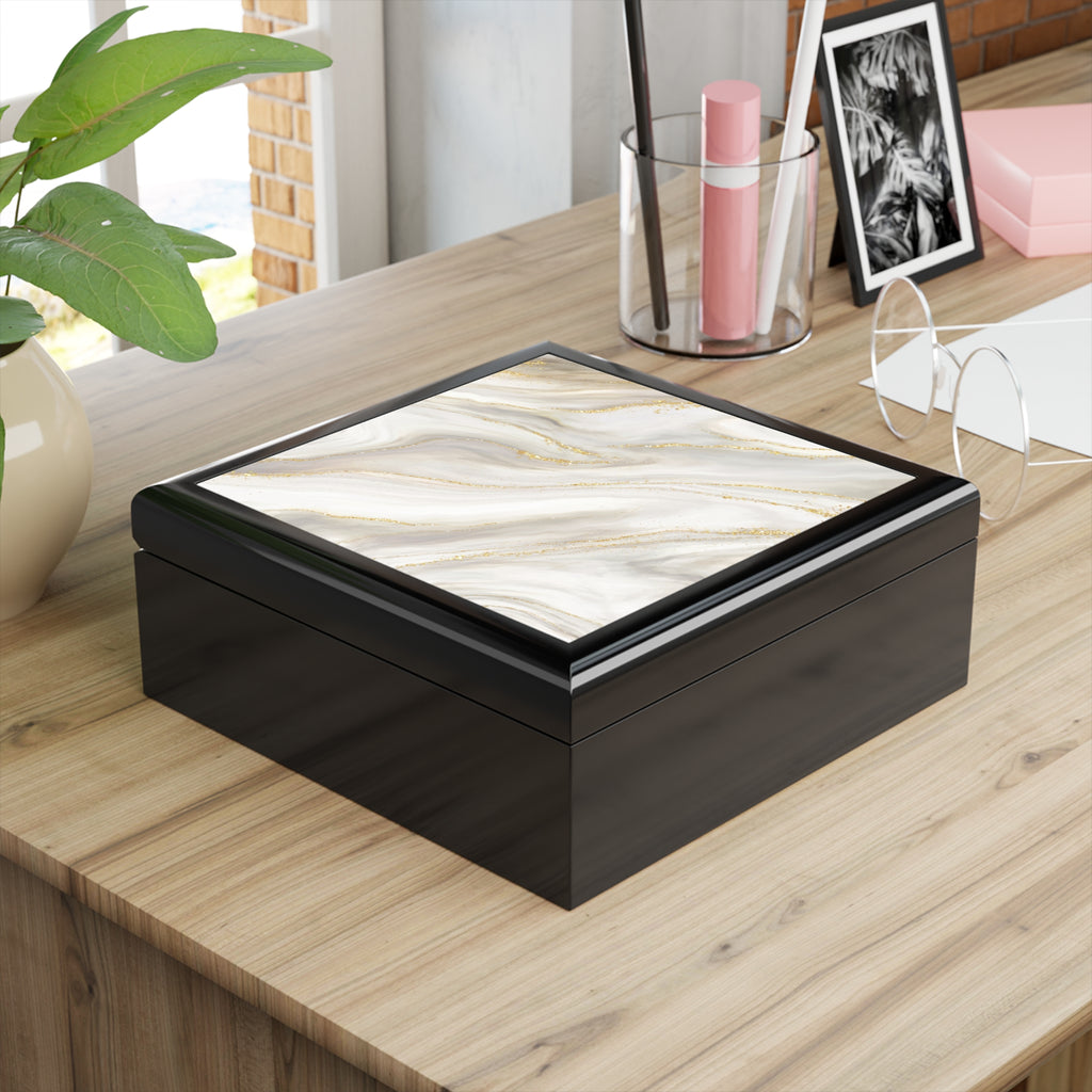 Elegant Marble Jewelry Box with Gold Accents