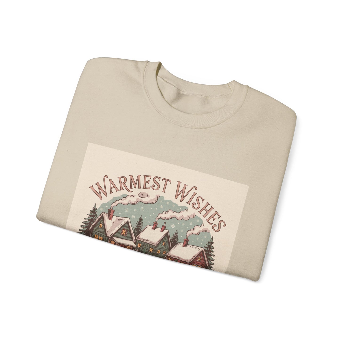 Warmest Wishes vintage Christmas postcard Crewneck Sweatshirt | retro holiday card design