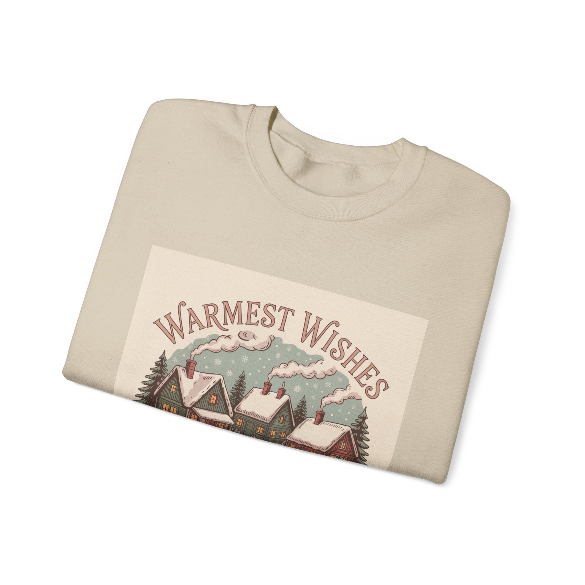 Warmest Wishes vintage Christmas postcard Crewneck Sweatshirt | retro holiday card design