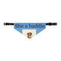 Pet Bandana Collar — 'She a baddie' Blue Dog Bandana with Cute Puppy Crest