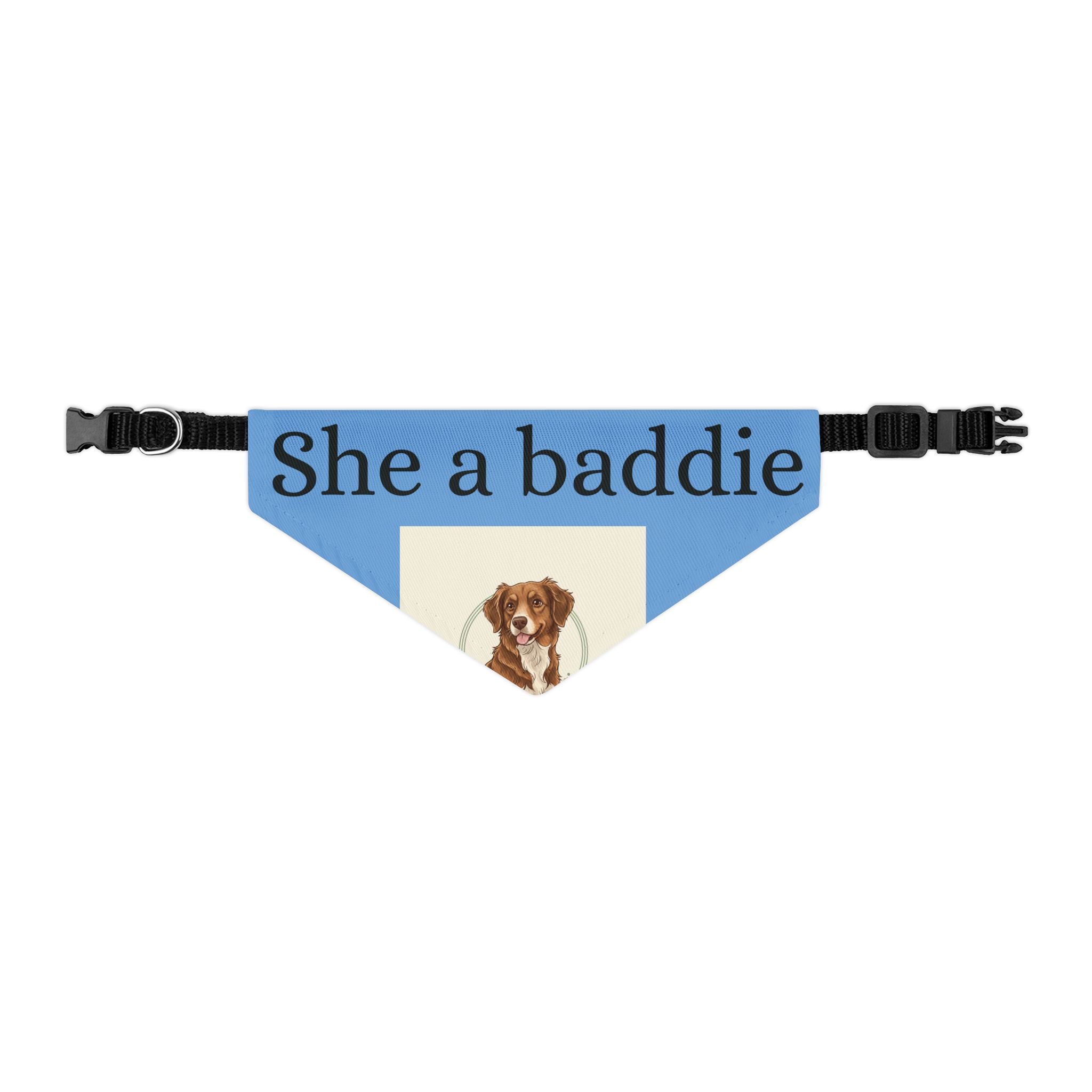 Pet Bandana Collar — 'She a baddie' Blue Dog Bandana with Cute Puppy Crest