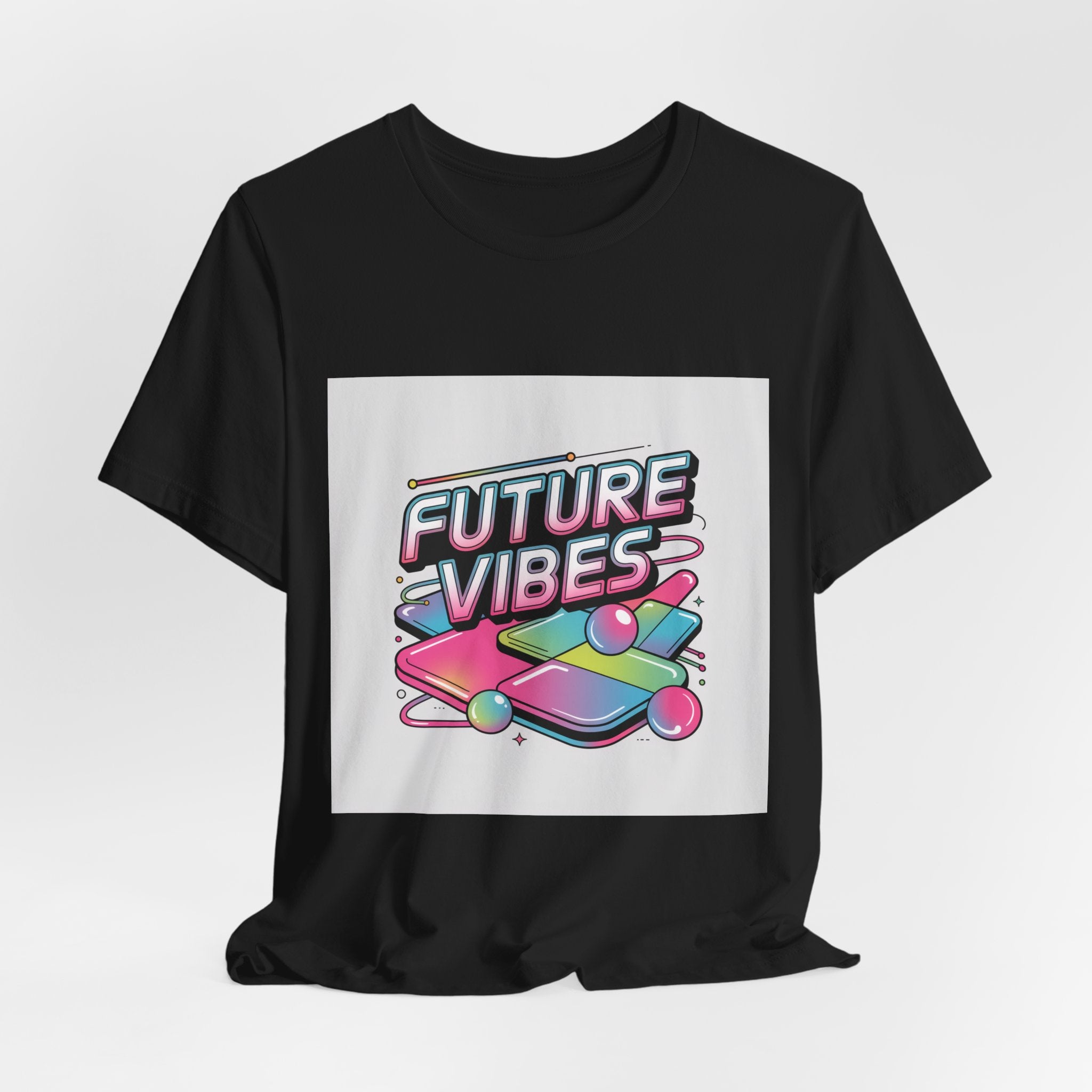 Future Vibes Tee | Y2K Cyber Holo, chrome text retro tech print