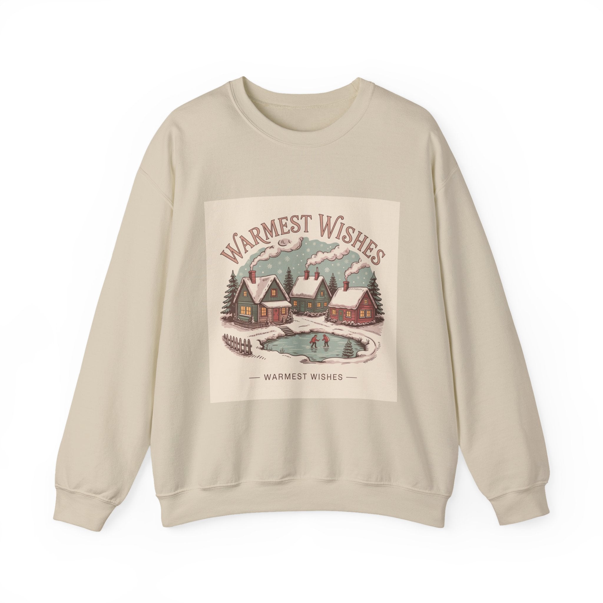 Warmest Wishes vintage Christmas postcard Crewneck Sweatshirt | retro holiday card design