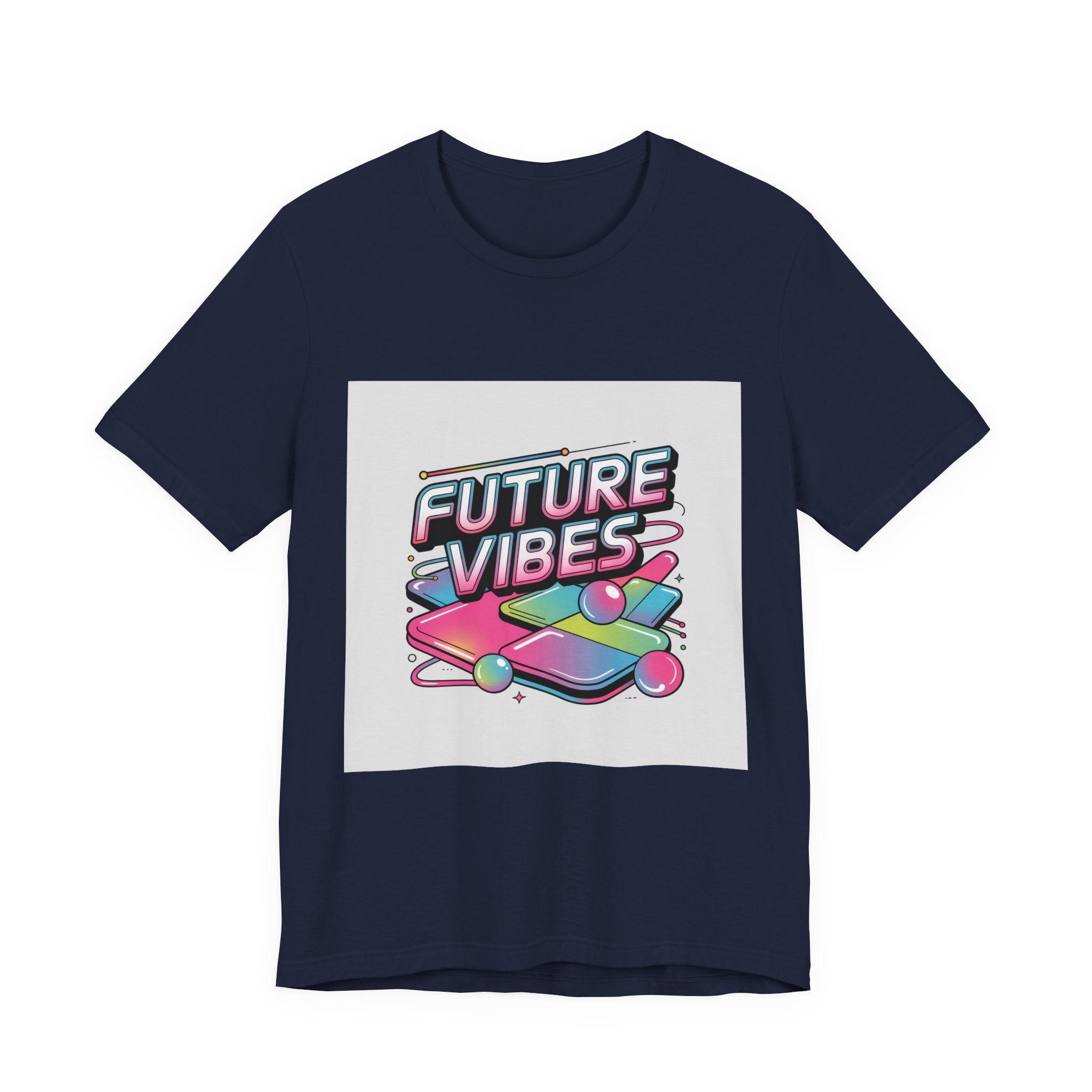Future Vibes Tee | Y2K Cyber Holo, chrome text retro tech print