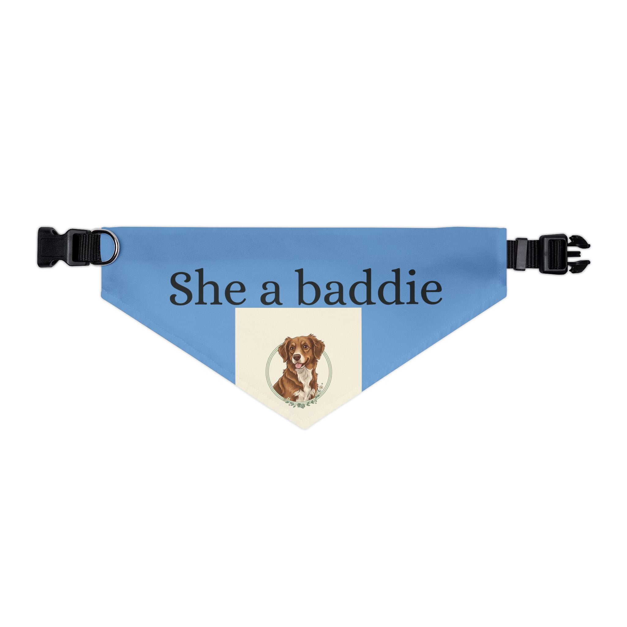 Pet Bandana Collar — 'She a baddie' Blue Dog Bandana with Cute Puppy Crest