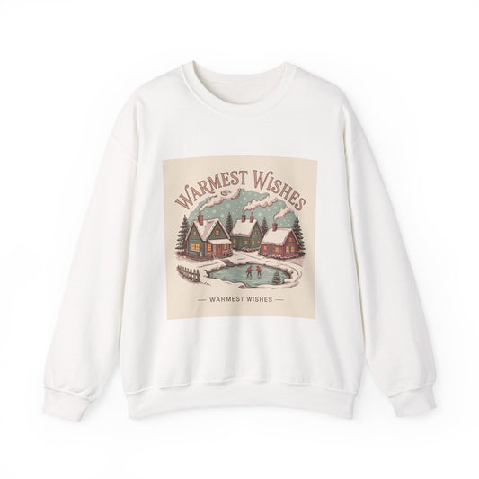 Warmest Wishes vintage Christmas postcard Crewneck Sweatshirt | retro holiday card design