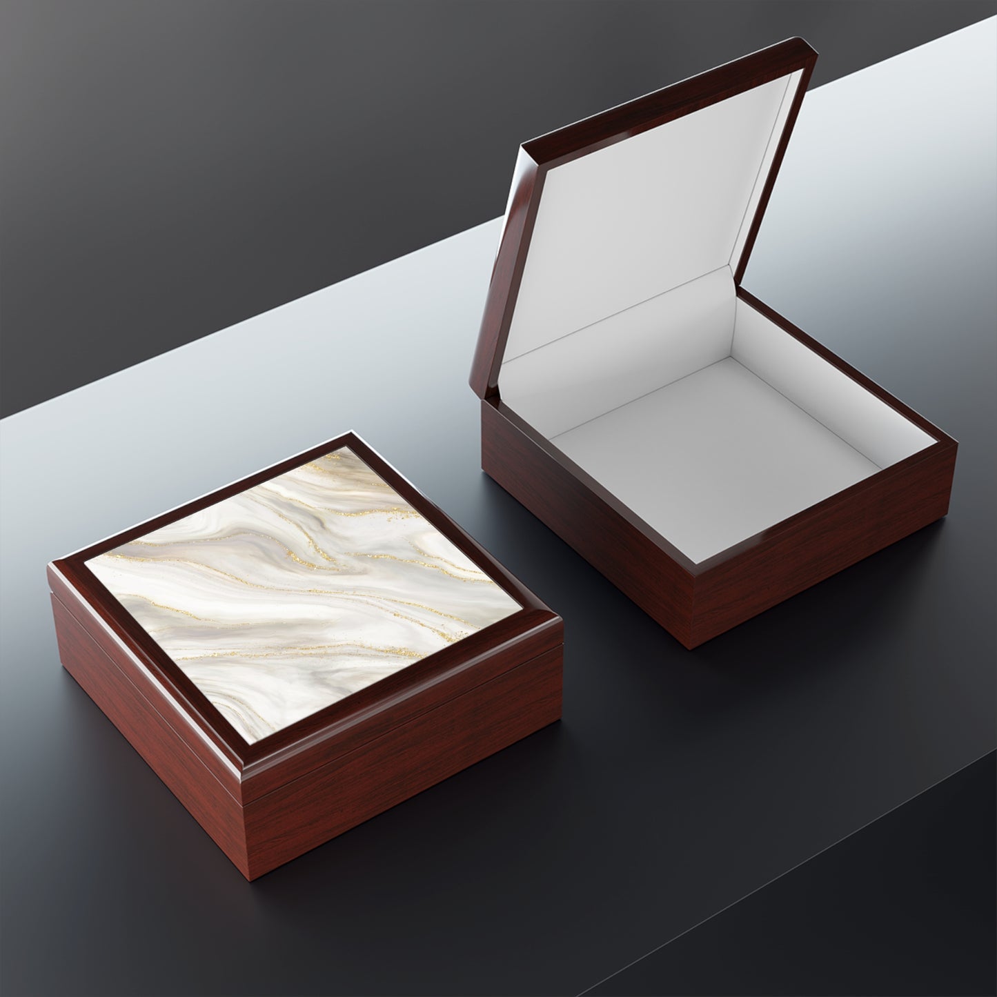 Elegant Marble Jewelry Box with Gold Accents