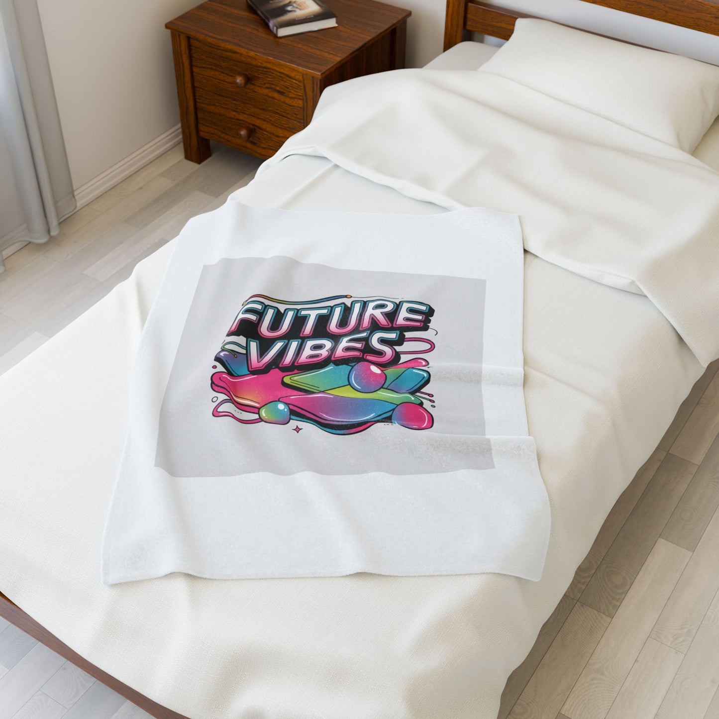 Future Vibes Velveteen Blanket | Y2K cyber holo aesthetic, retro tech print
