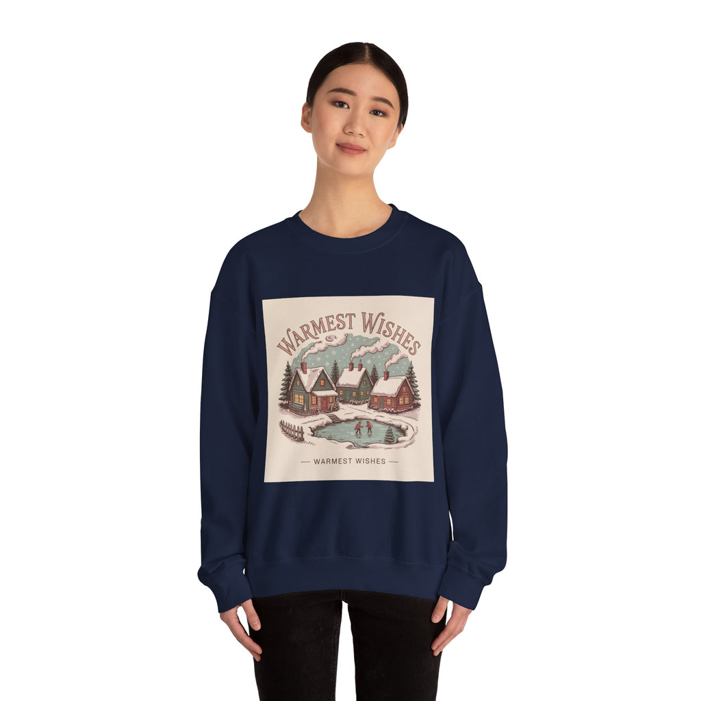 Warmest Wishes vintage Christmas postcard Crewneck Sweatshirt | retro holiday card design