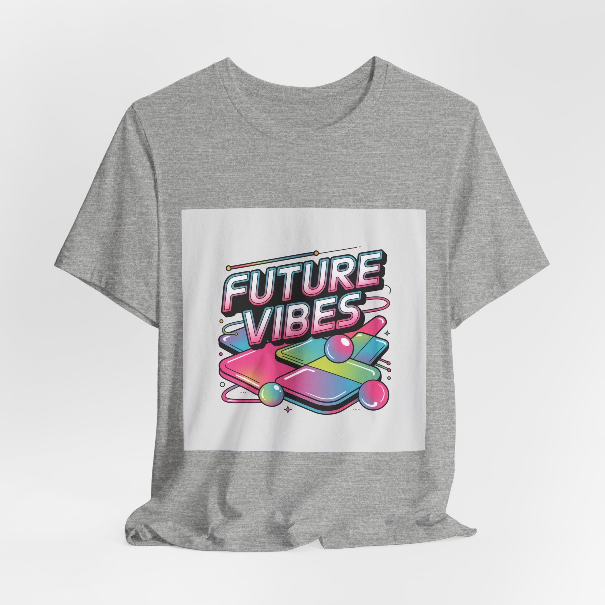 Future Vibes Tee | Y2K Cyber Holo, chrome text retro tech print
