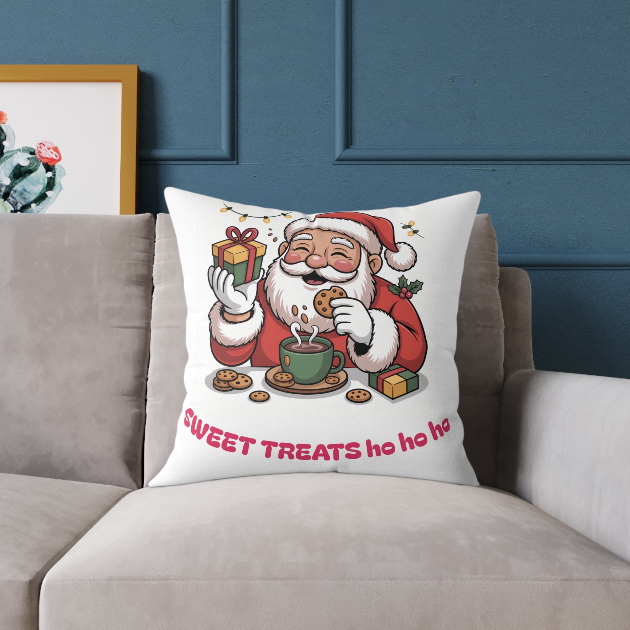 Santa Cookie and Cocoa Square Poly Canvas Pillow | Christmas Decor