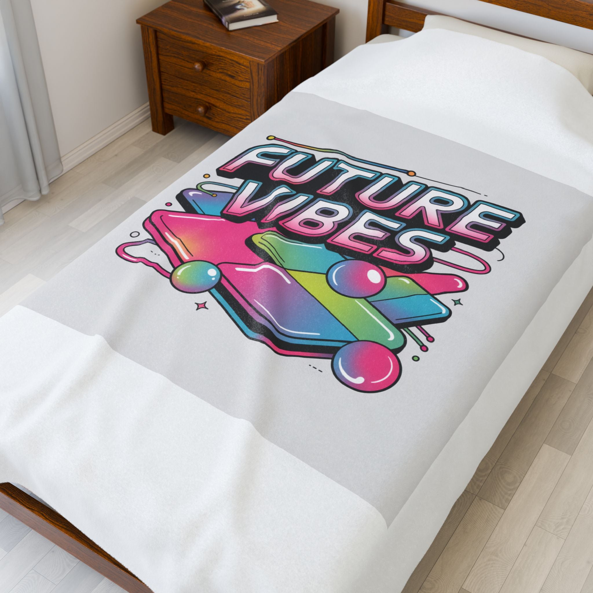 Future Vibes Velveteen Blanket | Y2K cyber holo aesthetic, retro tech print