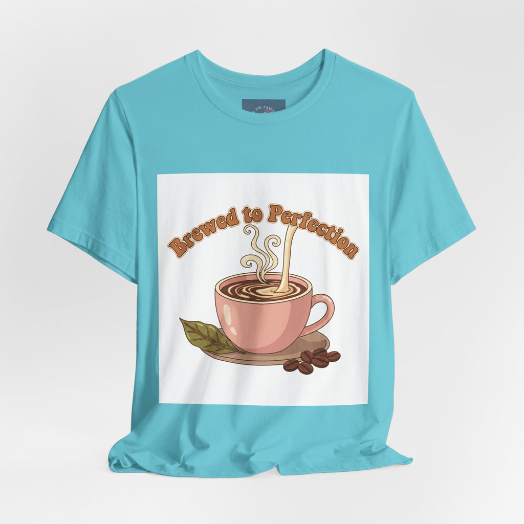 Brewed to Perfection Coffee Tee | latte art design, caffeine aesthetic