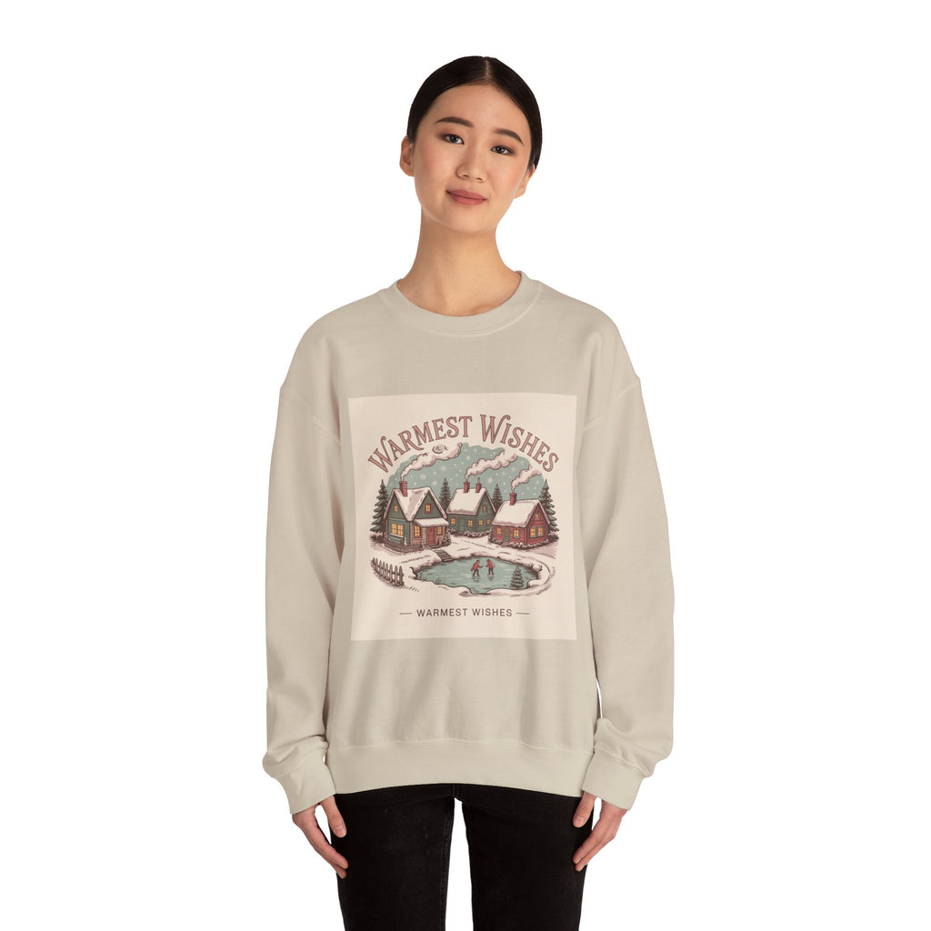Warmest Wishes vintage Christmas postcard Crewneck Sweatshirt | retro holiday card design