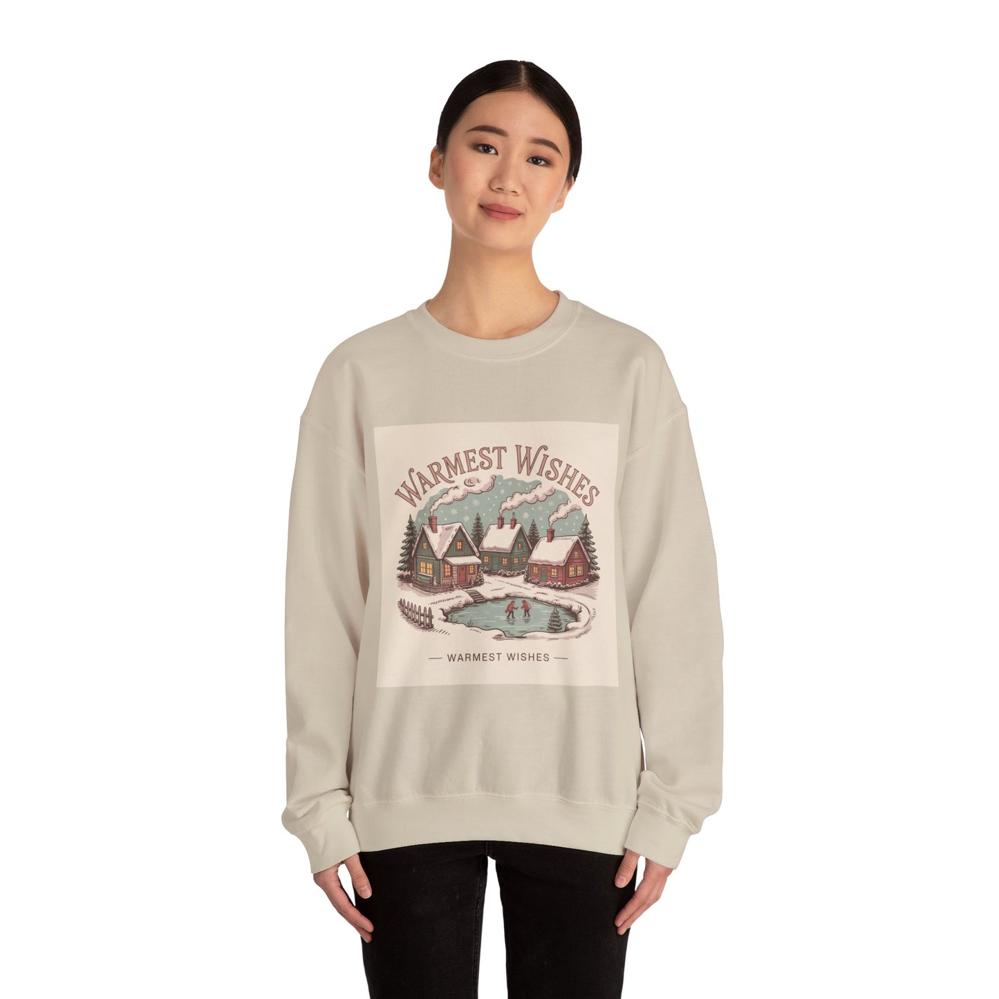 Warmest Wishes vintage Christmas postcard Crewneck Sweatshirt | retro holiday card design