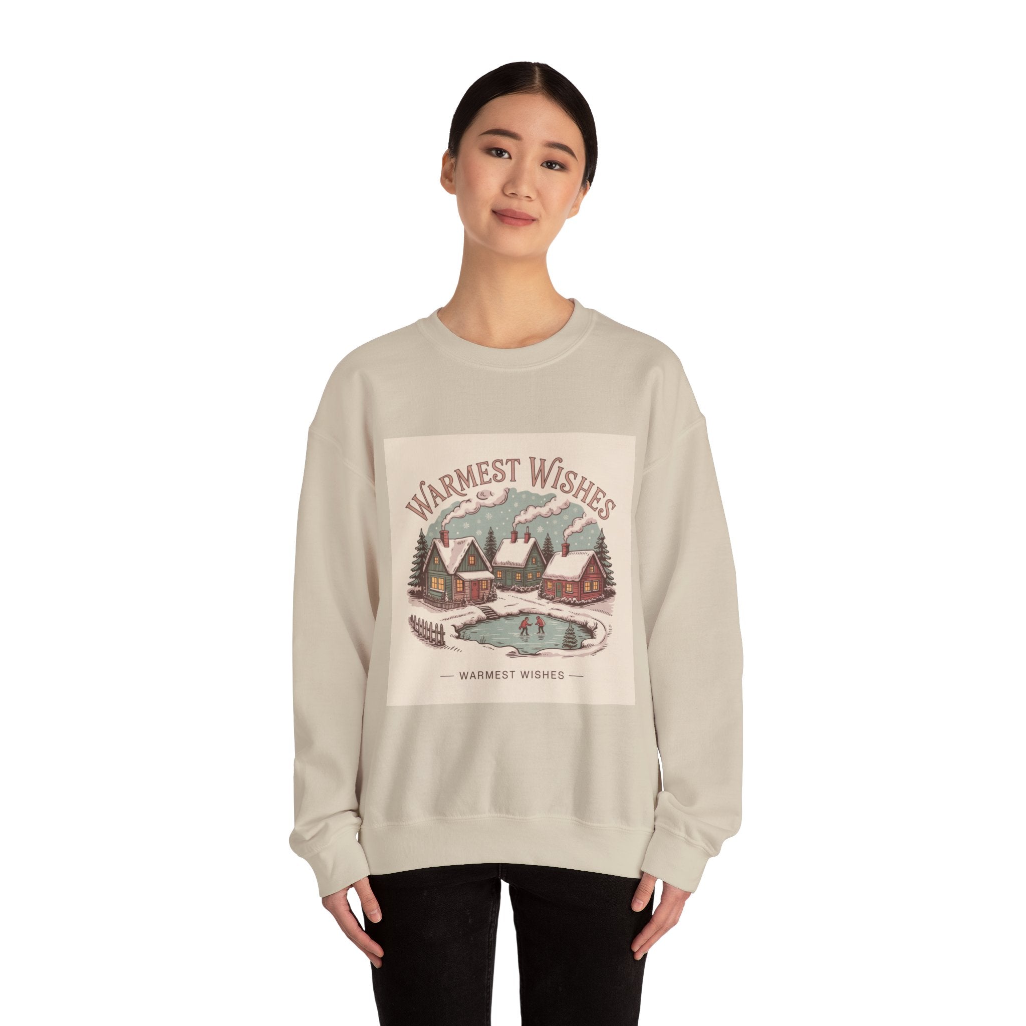 Warmest Wishes vintage Christmas postcard Crewneck Sweatshirt | retro holiday card design