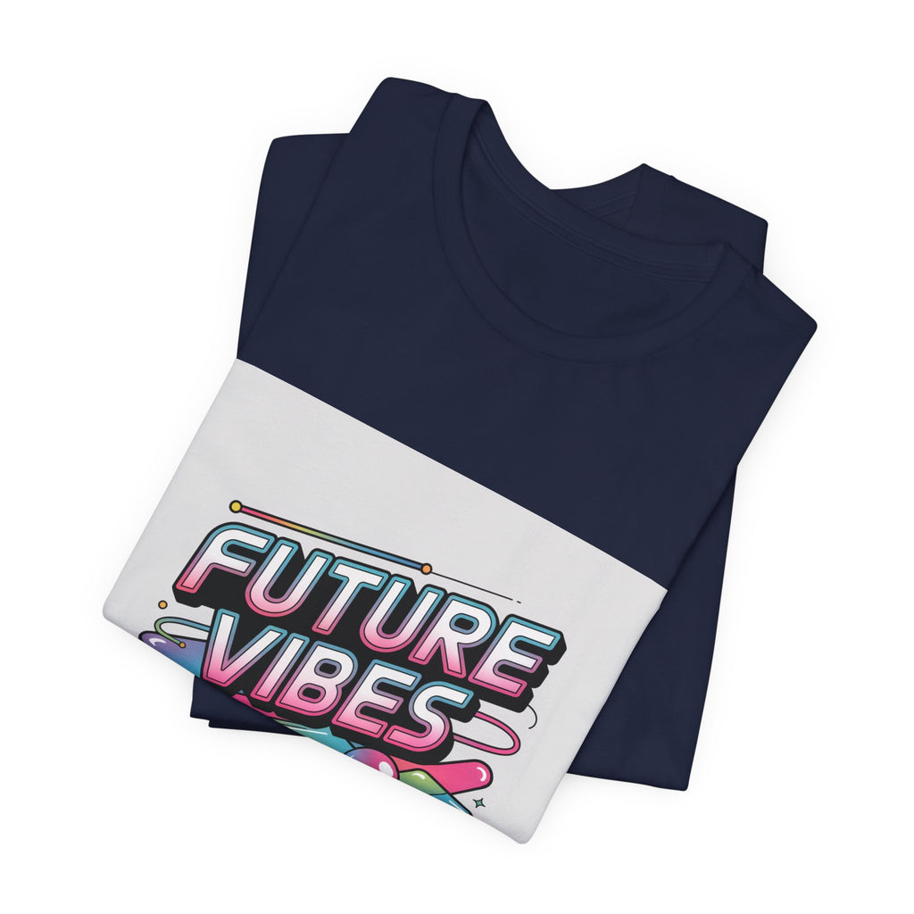 Future Vibes Tee | Y2K Cyber Holo, chrome text retro tech print