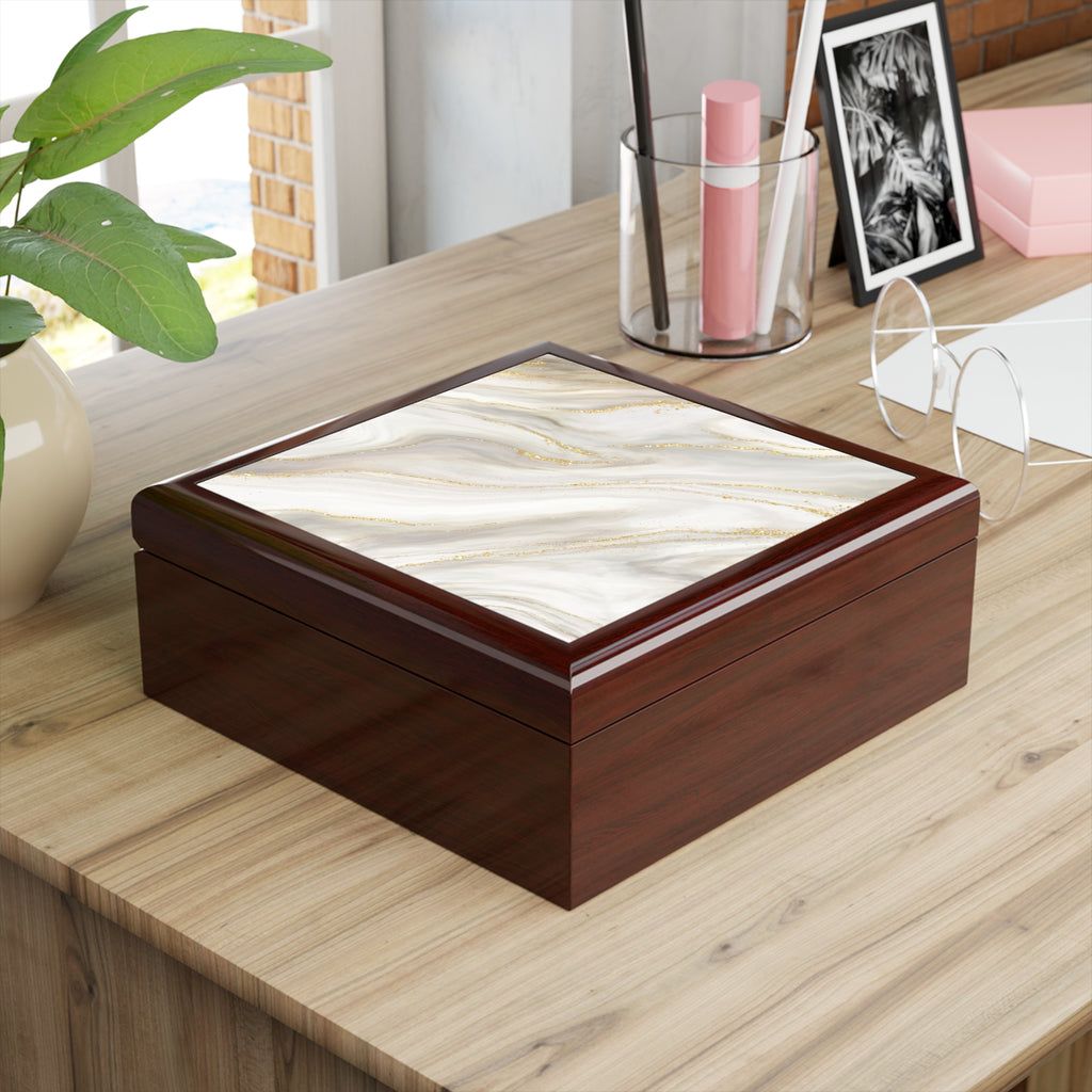 Elegant Marble Jewelry Box with Gold Accents