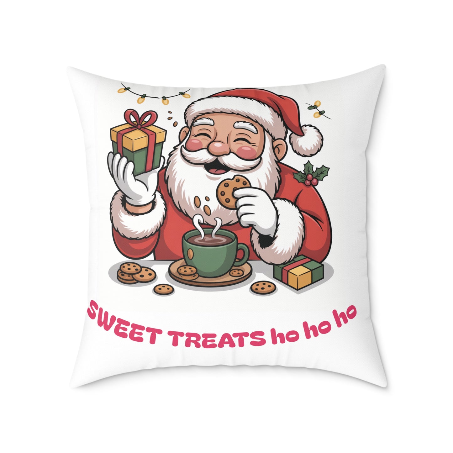 Santa Cookie and Cocoa Square Poly Canvas Pillow | Christmas Decor